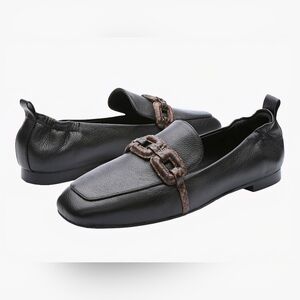 Sanctuary Black and Brown Loafers with Chain-Link Detail #875